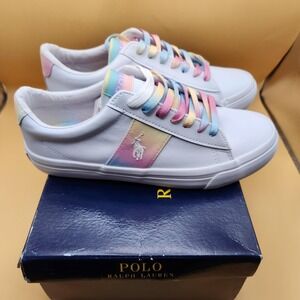 Polo Ralph Lauren Shoes Youth Size 5 White Rainbow Sayer Pastel Laces RF103535